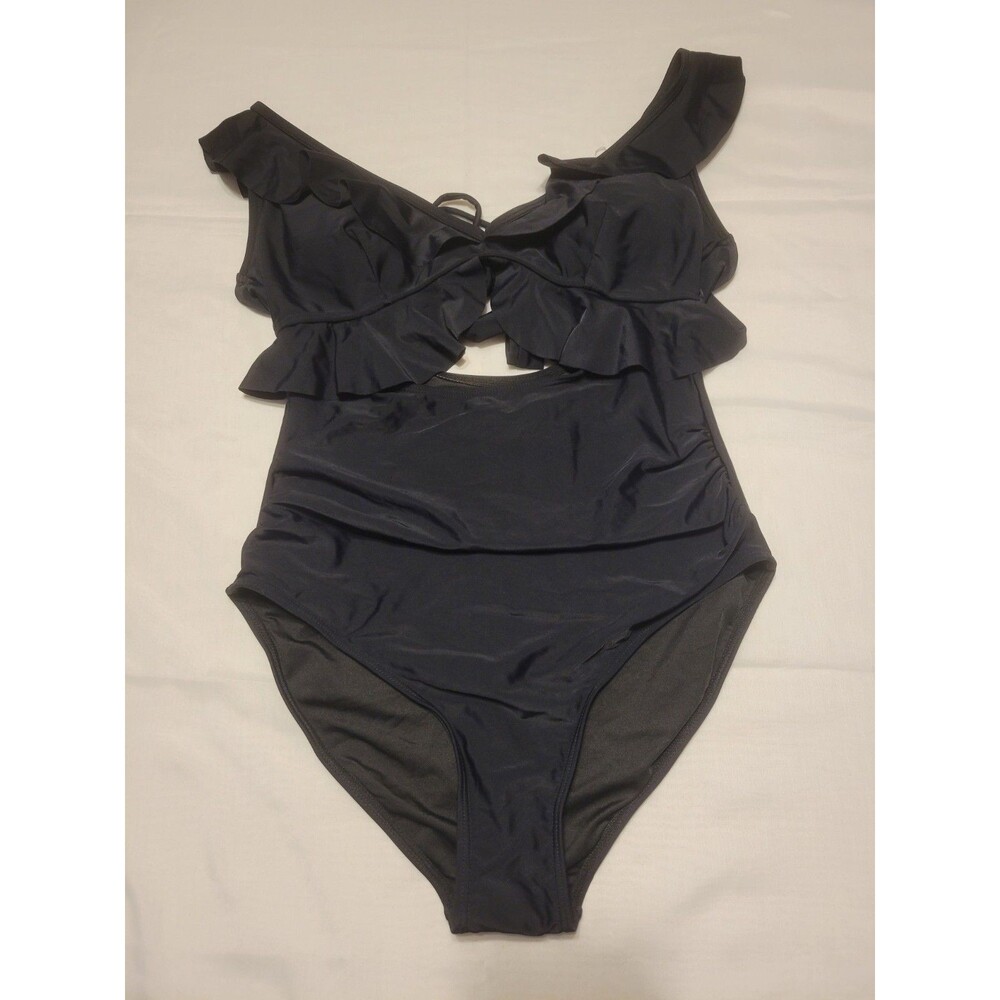 Eomenie Women's One Piece Swimsuit Raffle Tummy Control Black Size Medium